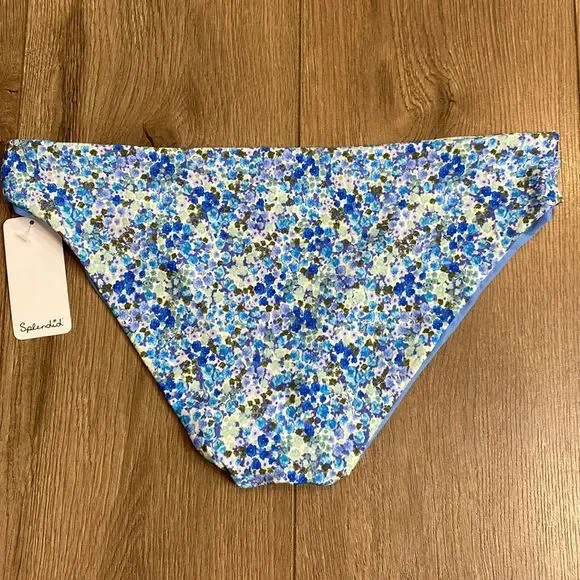 Splendid Reversible Blue Floral Print Bikini Bottoms Size Medium - Picture 3 of 8